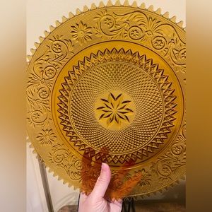 Duncan Miller Sandwich Glass Amber 12" Sawtooth Serving Platter Depression Vntg